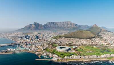 Aerial view of Cape Town, Table Mountain and the Atlantic Ocean, Cape Town