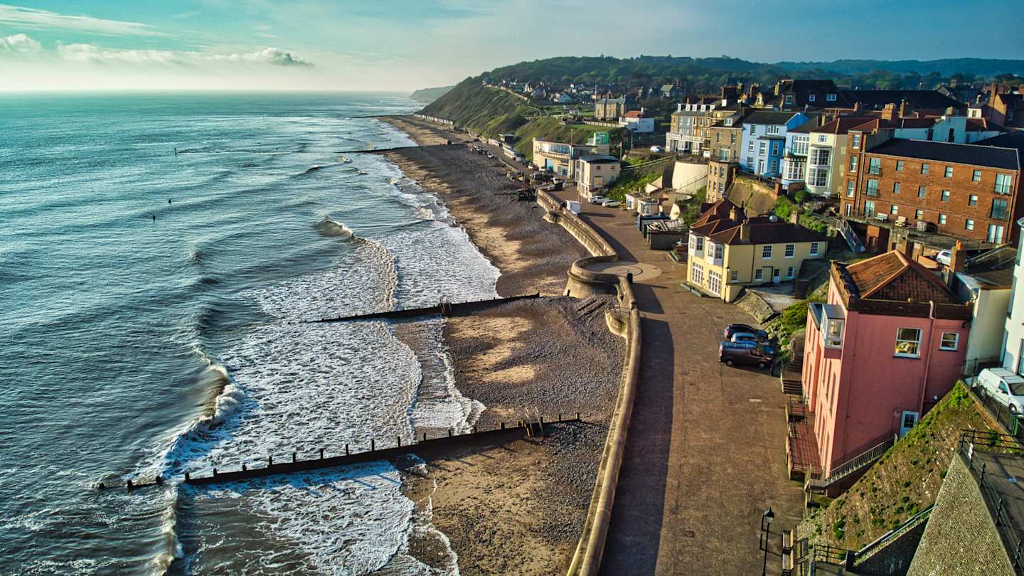 Aerial view of the town of Cromer in Norfolk, England