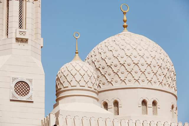 A close up view of the Jumeirah Mosque, Dubai, UAE