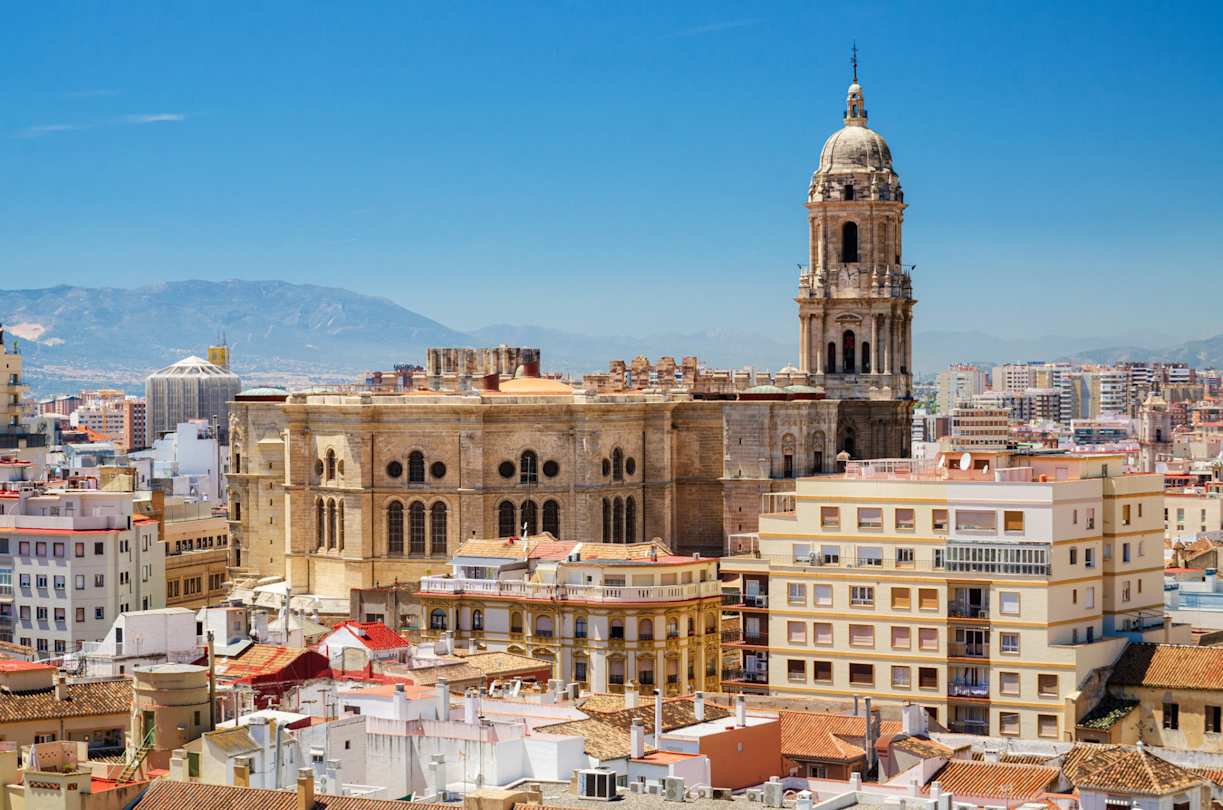 Cityscape aerial view of Malaga, with cathedral and city skyline Spain