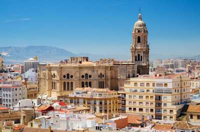 Cityscape aerial view of Malaga, with cathedral and city skyline Spain