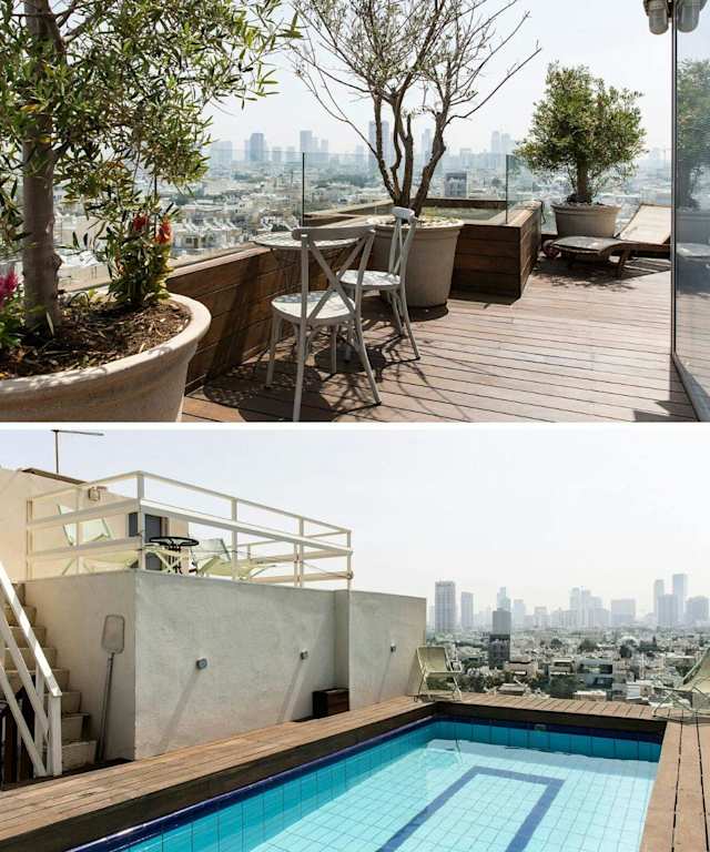The rooftop views across Tel Aviv and rooftop pool of Plum Guide home, Olive Tree Viewpoint