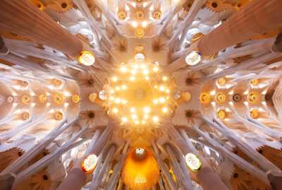 Ceiling of Sagrada Familia, Barcelona, Spain