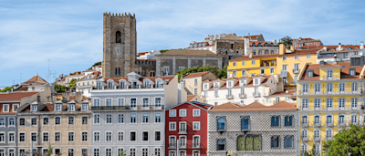 A hill of colourful houses and buildings in Lisbon