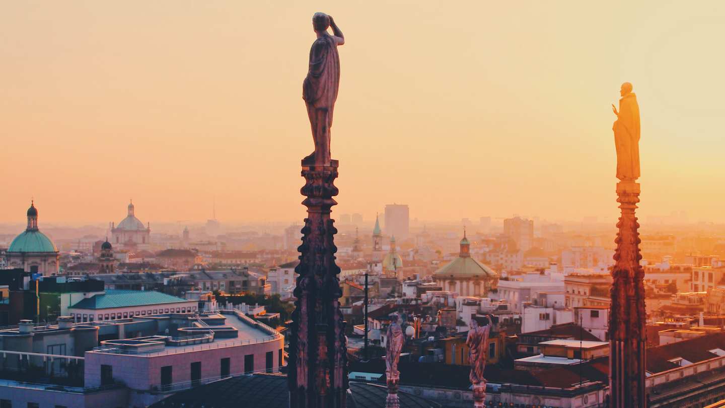 Milan skyline at sunset