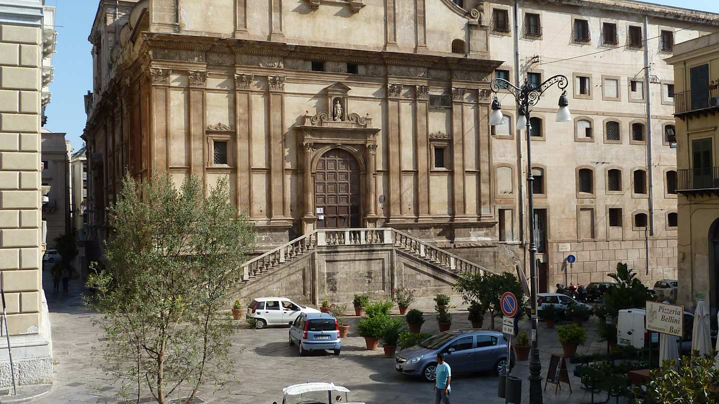 Cars outside Santa Caterina church in Piazza Bellini, Palermo, Sicily