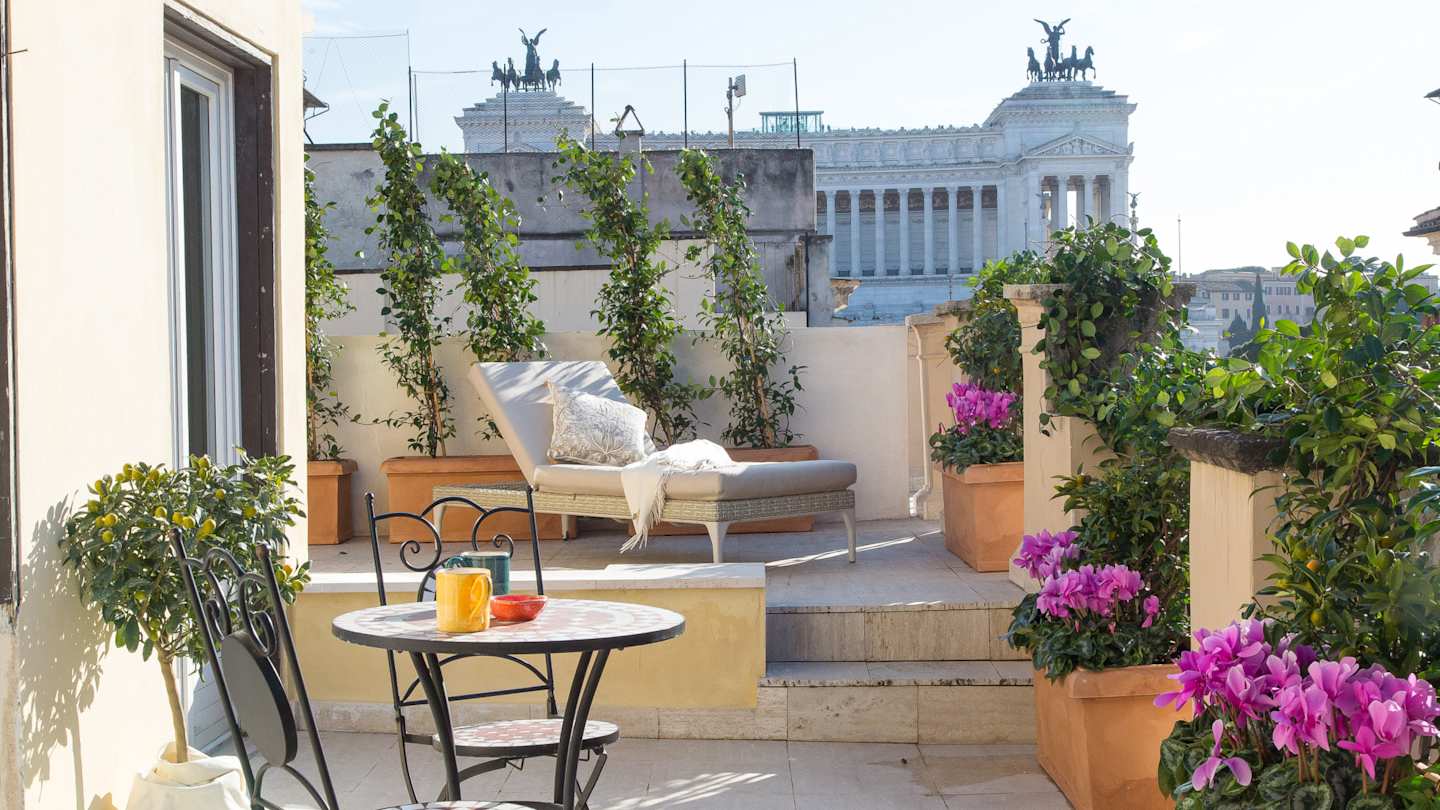 View from the terrace of Three Coins in the Fountain, a Plum Guide home in Rome, Italy