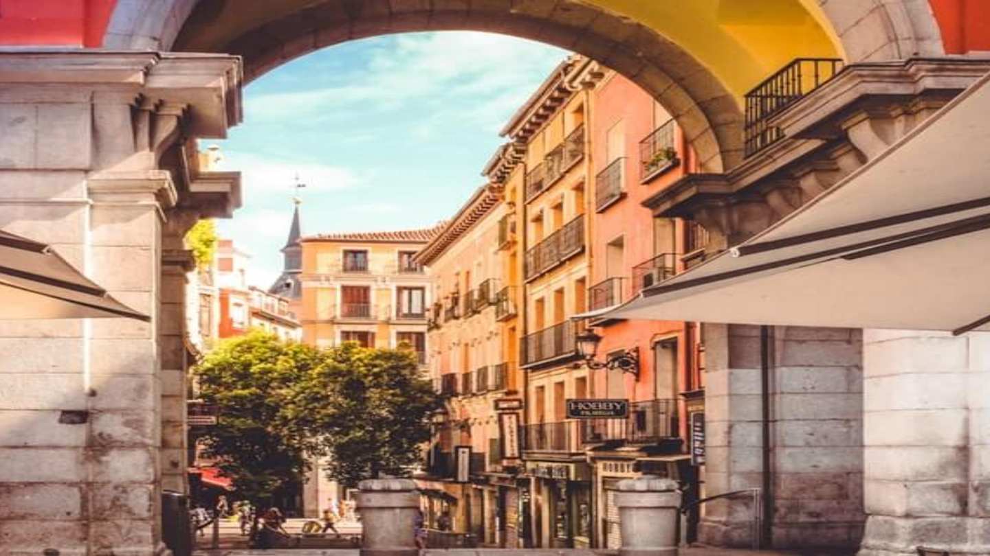 Archway in Plaza Mayor, Madrid, Spain
