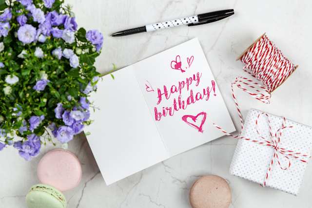A birthday card and some gifts