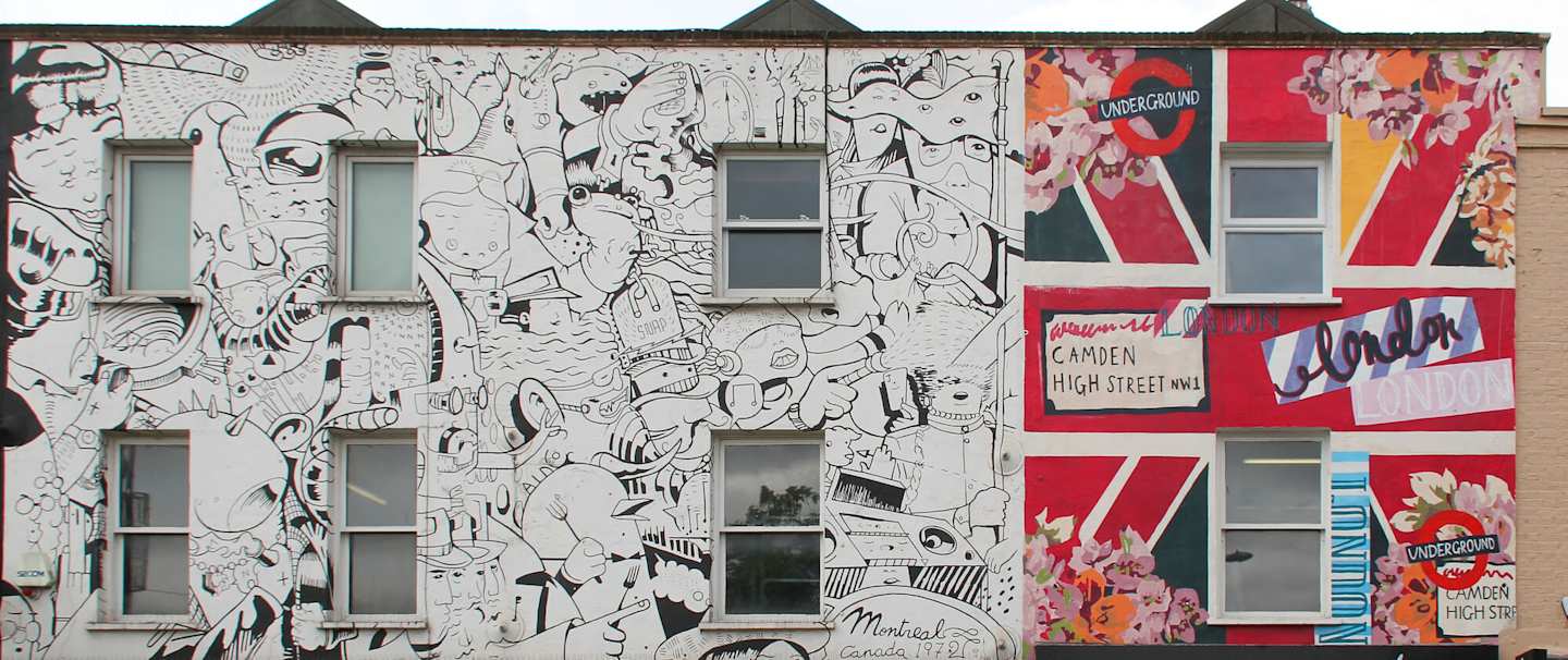 House facades in Camden covered in artwork