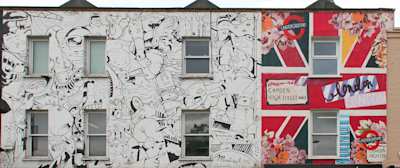 House facades in Camden covered in artwork