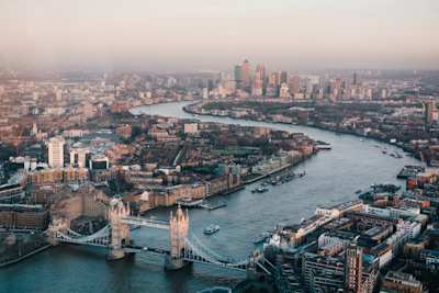 London: River Thames and Tower Bridge captured from the sky