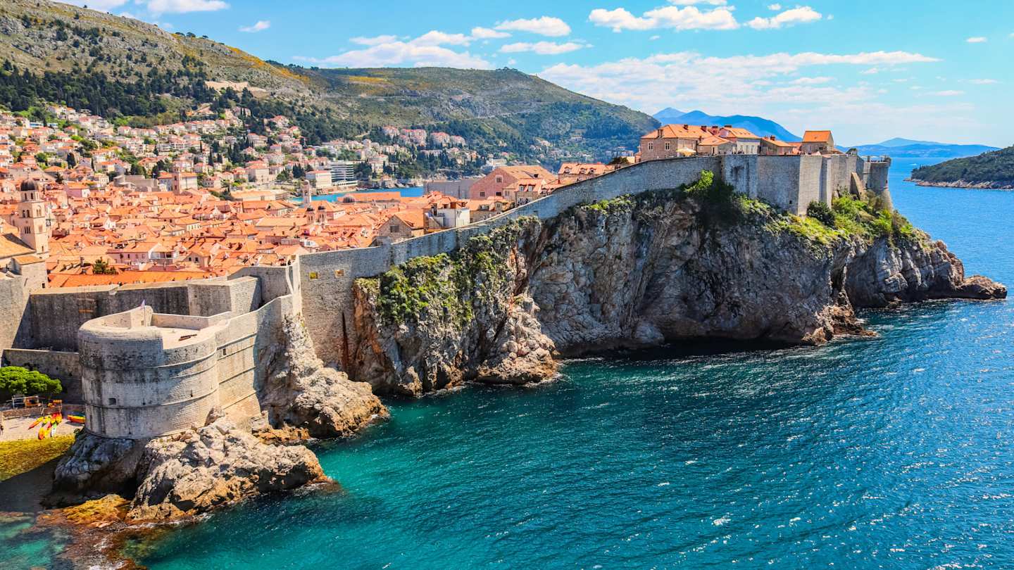 Panorama of the walled Old Town and Adriatic Sea in Dubrovnik, Croatia