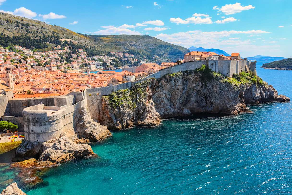 Panorama of the walled Old Town and Adriatic Sea in Dubrovnik, Croatia