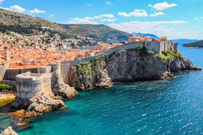 Panorama of the walled Old Town and Adriatic Sea in Dubrovnik, Croatia
