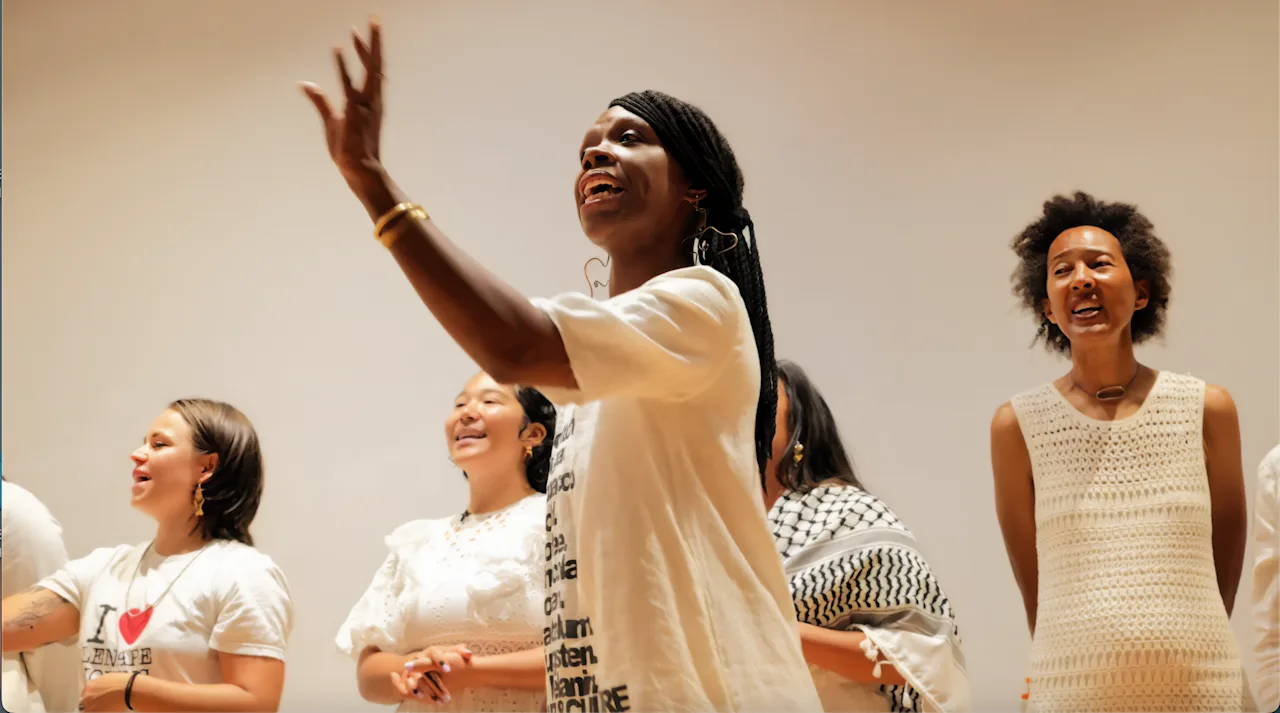 Sonia Boyce, Demonstrate: What We Want, 2026. Production still with Resistance Revival Chorus. Photo credit: Aarony Bailey 