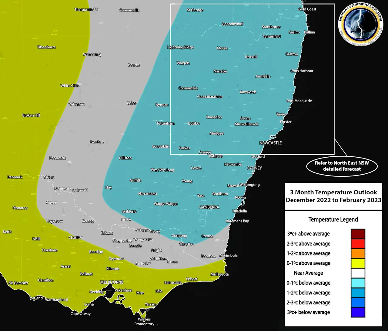 NSW December 2022 to February 2023 Temperature