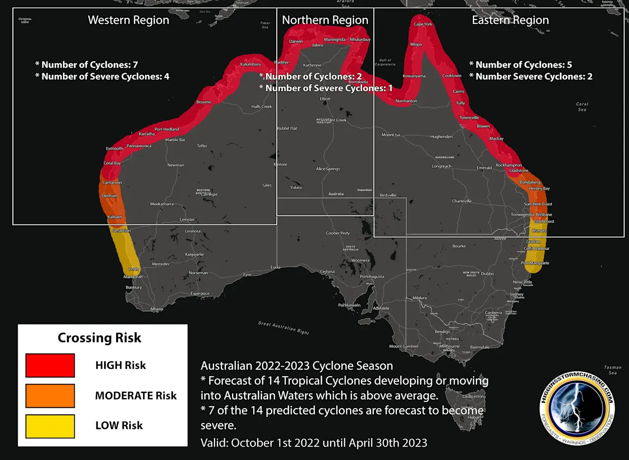 Australia 2022 to 2023 Cyclone Map