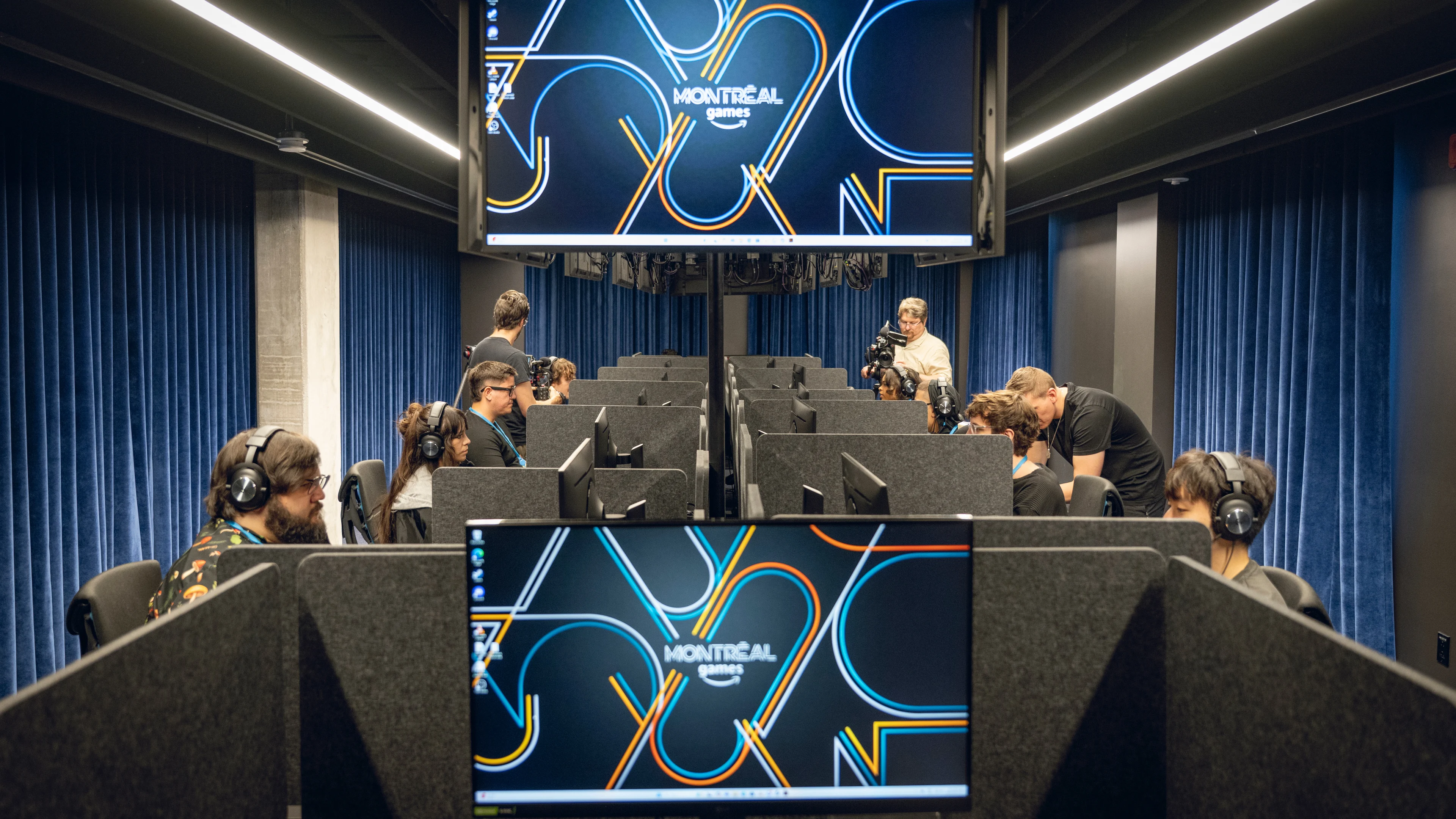 Creators test March of Giants the main focus is a screen with the Amazon Games Montreal logo