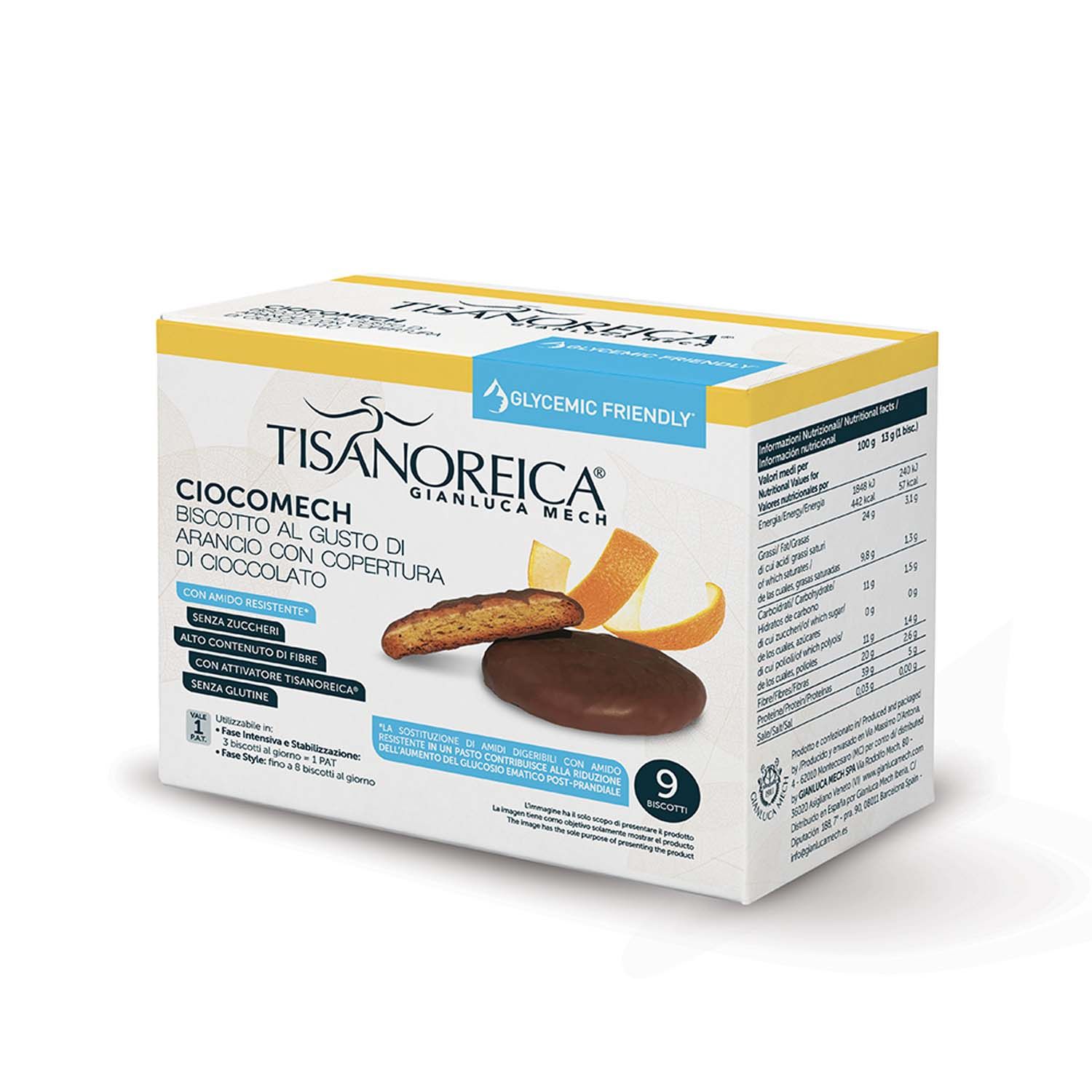 Tisanoreica Ciocomech Biscotto Glycemic Friendly Gusto Arancia E Cioccolato 9 Pezzi