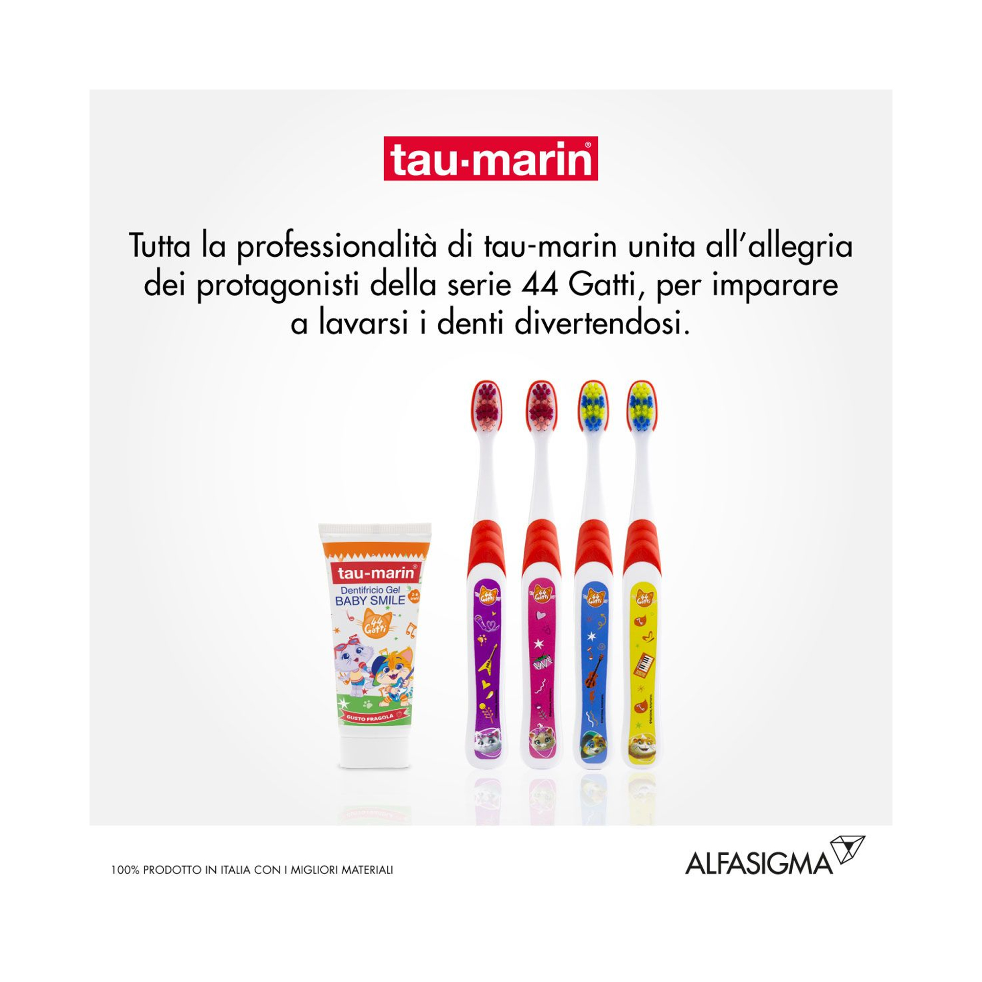 Tau-marin Set Baby Smile Special Edition 44 Gatti Spazzolino + Dentifricio Gusto fragola 20ml