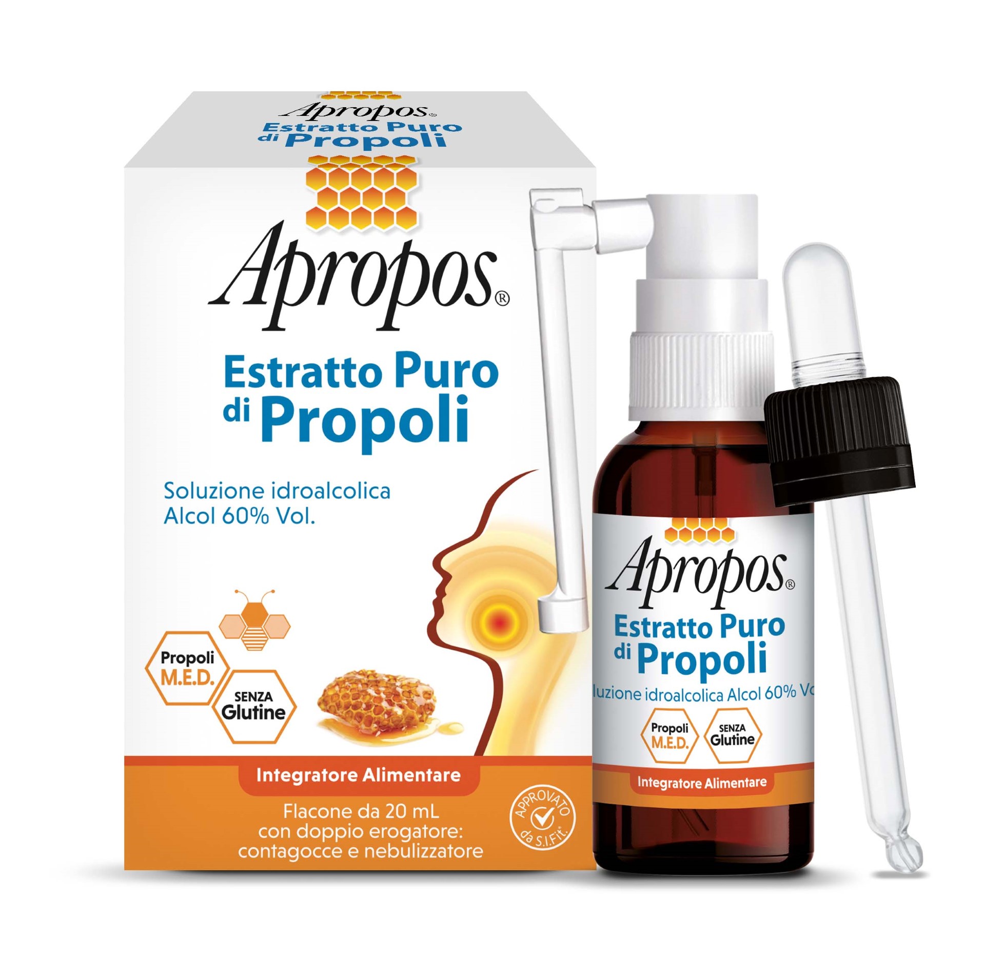 Apropos Estratto Puro Propoli Spray + Contagocce Integratore 20ml