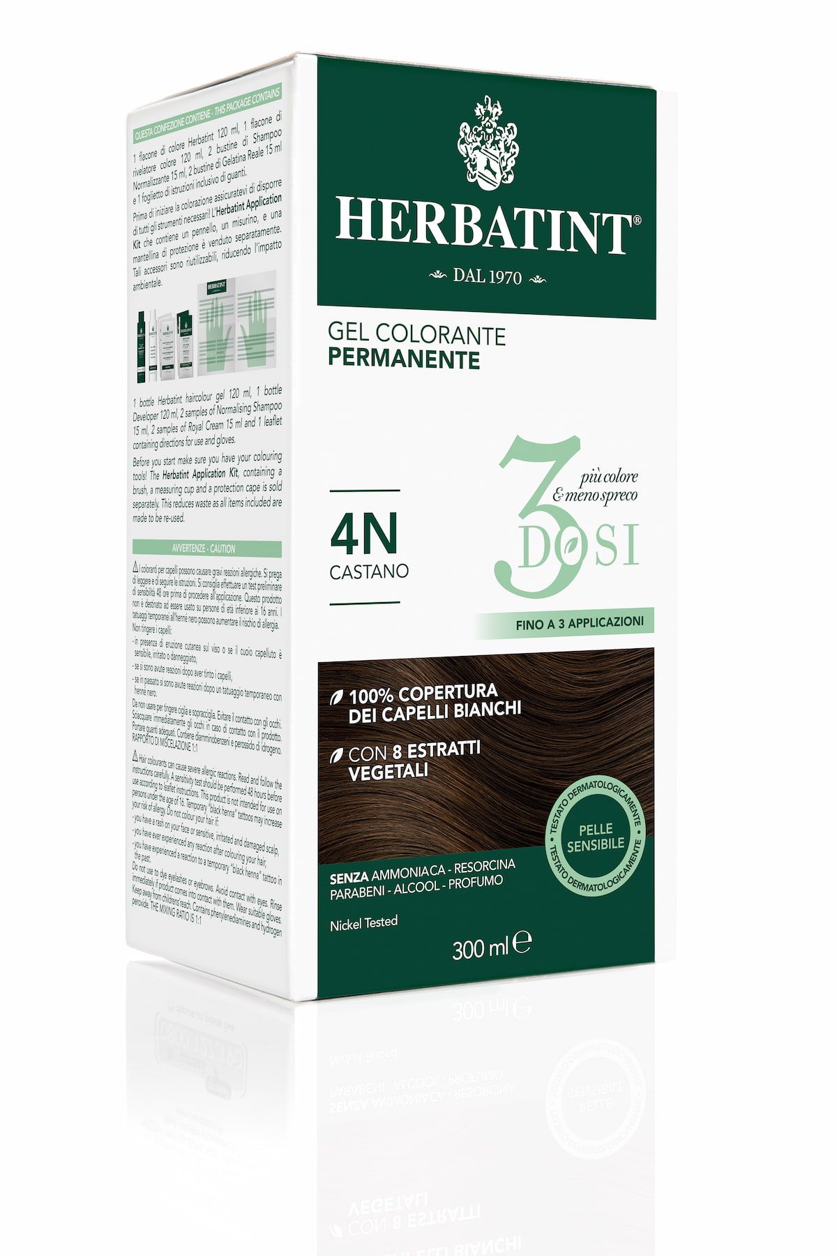 Herbatint Gel Colorante Permanente 3 Dosi 4n Castano 300ml