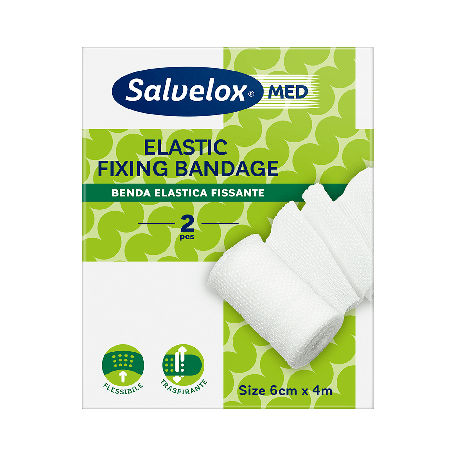 Salvelox Med Elastic Fixing Bandage Benda Elastica Fissante 4mx6cm 2 Pezzi