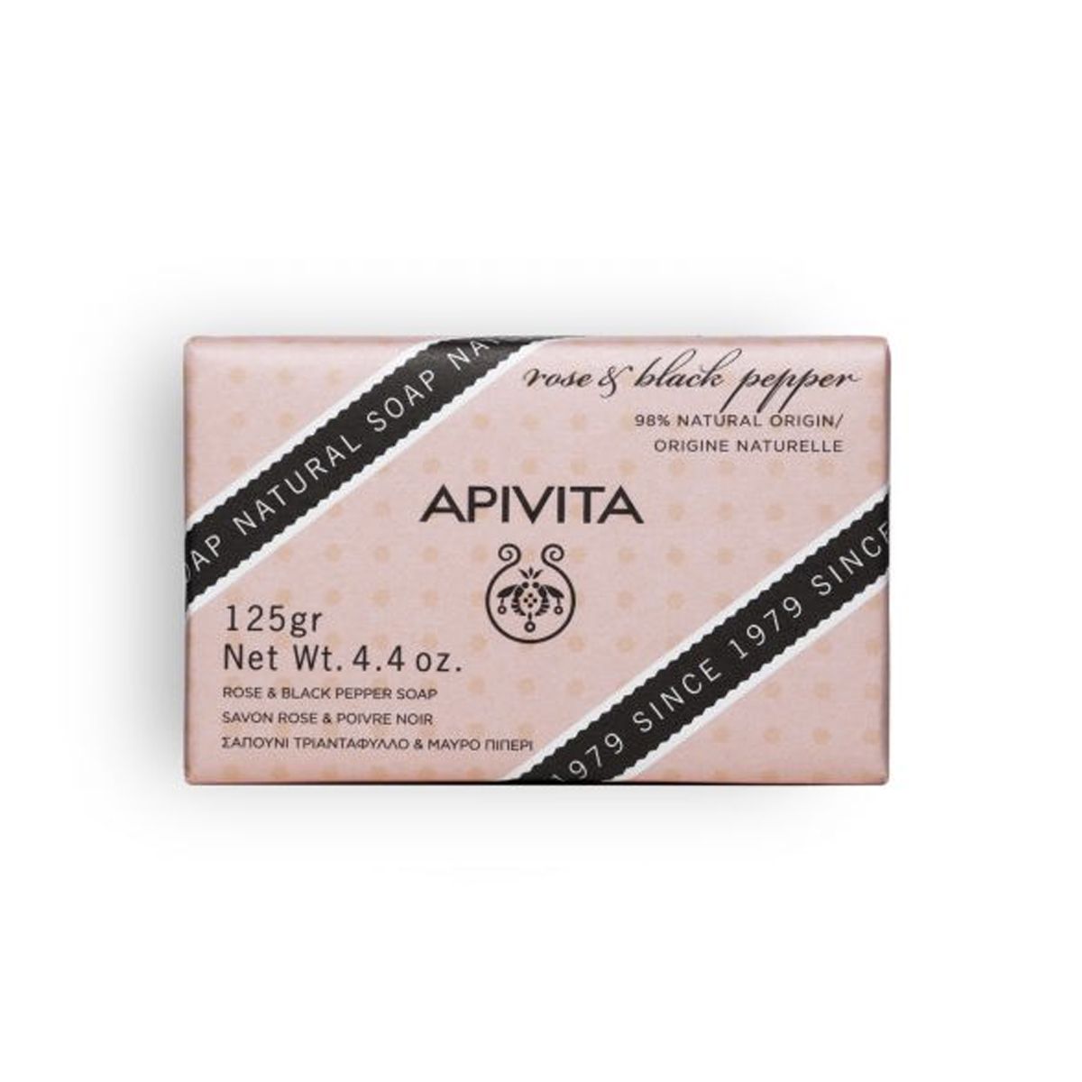 Apivita Natural Soap Sapone Solido Rosa E Pepe Nero 125g