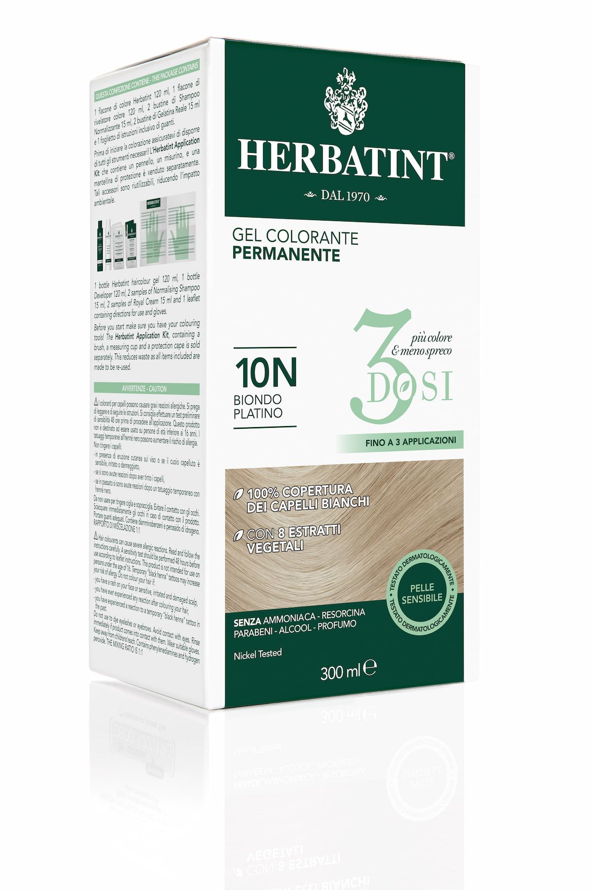 Herbatint Gel Colorante Permanente 3 Dosi 10n Biondo Platino 300ml