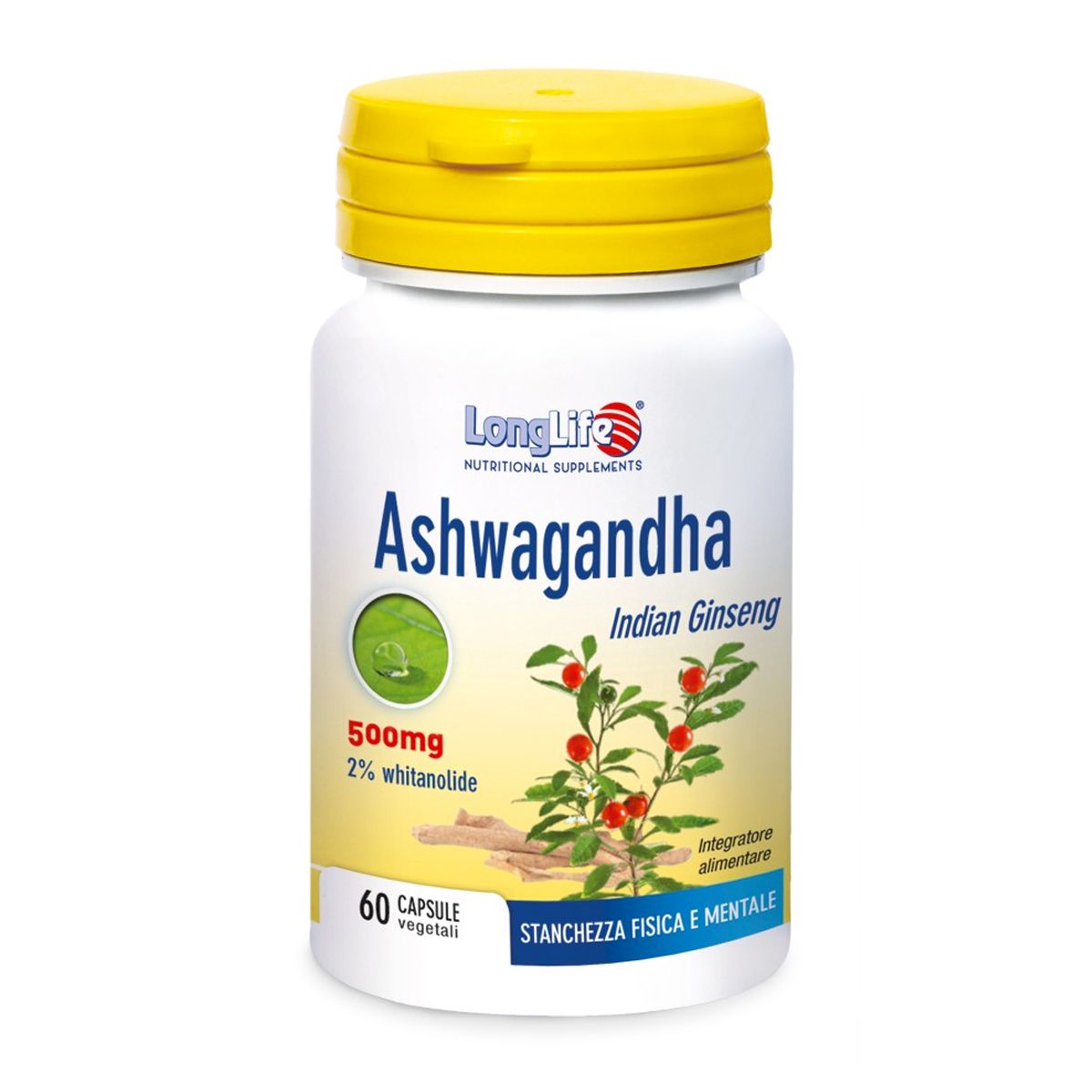 Longlife Ashwagandha 500mg Integratore Tonico Adattogeno 60 Caspule