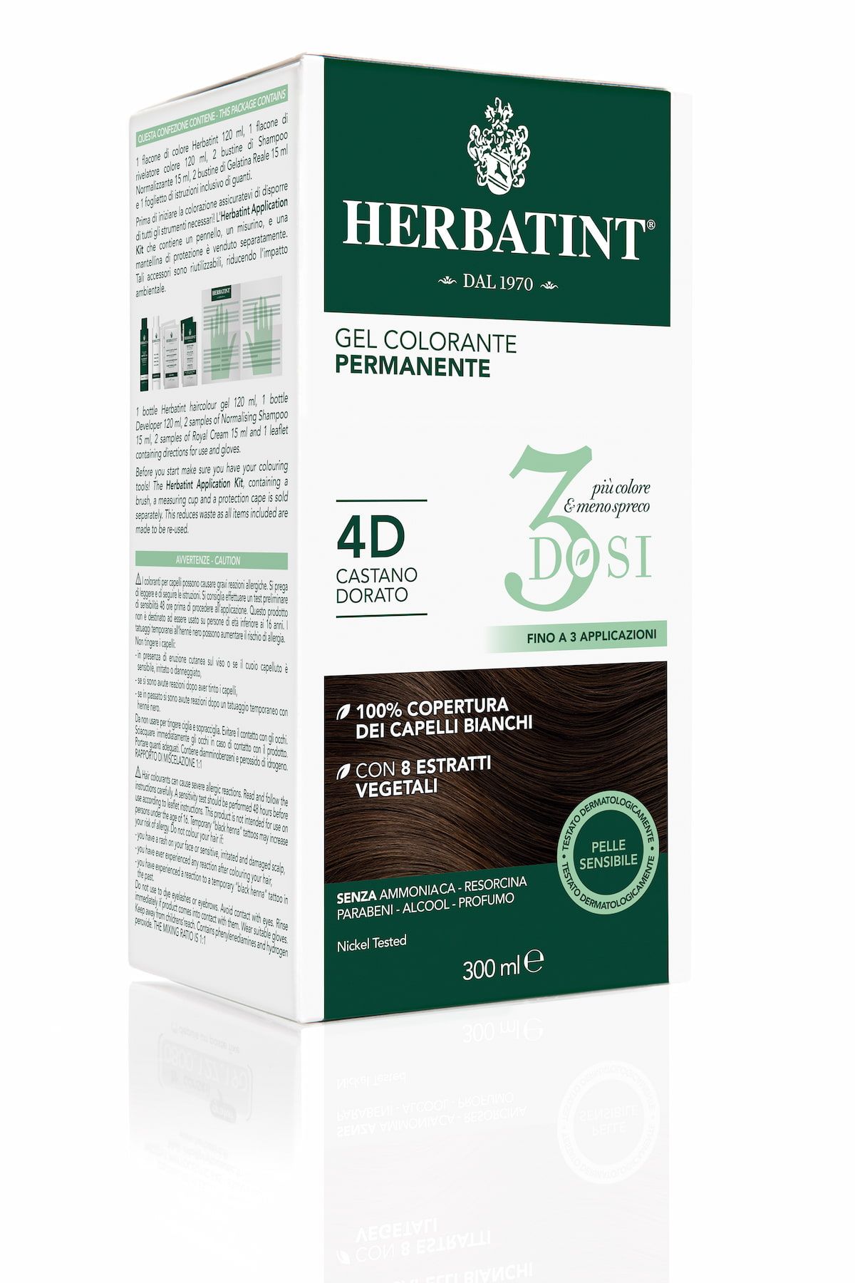 Herbatint Gel Colorante Permanente 3 Dosi 4d Castano Dorato 300ml