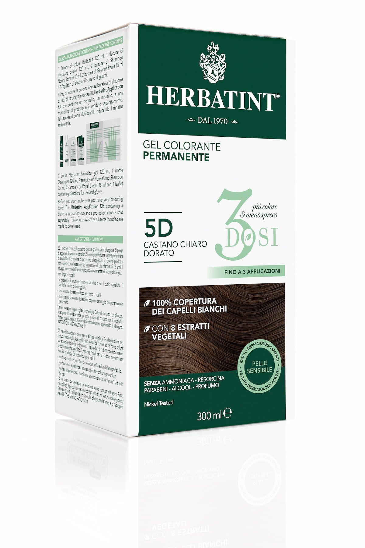 Herbatint Gel Colorante Permanente 3 Dosi 5d Castano Chiaro Dorato 300ml