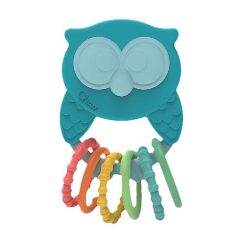 image - 981536497 - Sonaglio a forma di gufo realizzato all'80% in plastica riciclata e bioplastica, con sei anelli colorati di diverse texture per intrattenere i bambini. - 4870463_2.jpg