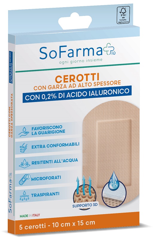 Sofarma Cerotti Con 0,2% Acido Ialuronico 10x15cm 5 Pezzi