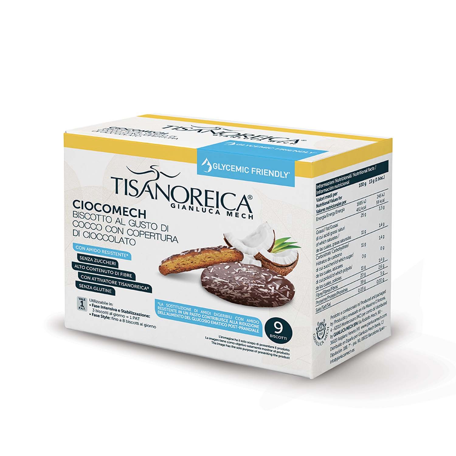 Tisanoreica Ciocomech Biscotto Glycemic Friendly Cocco E Cioccolato 9 Pezzi