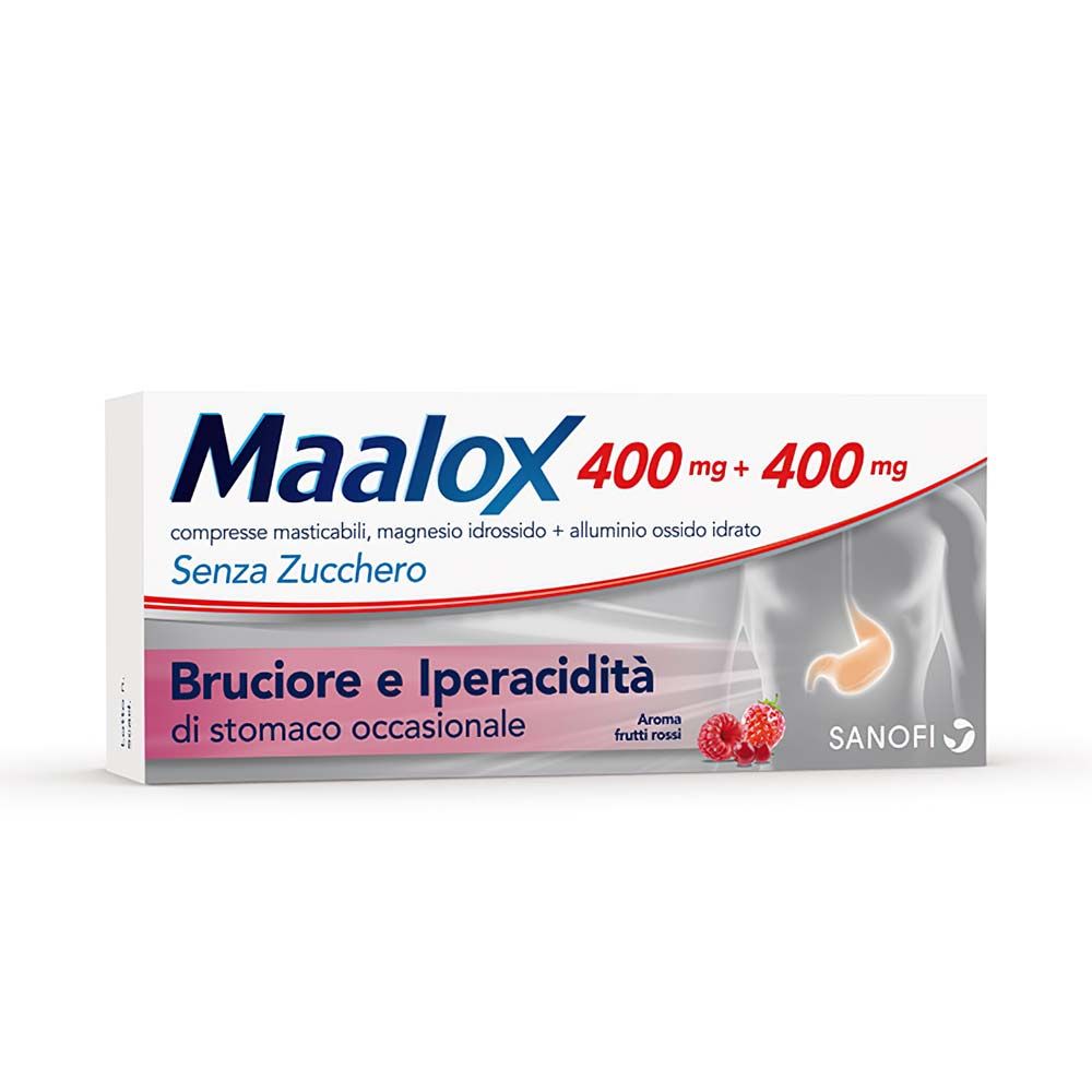 Maalox Bruciore E Iperacidità Frutti Rossi 400mg + 400mg 30 Compresse Masticabili