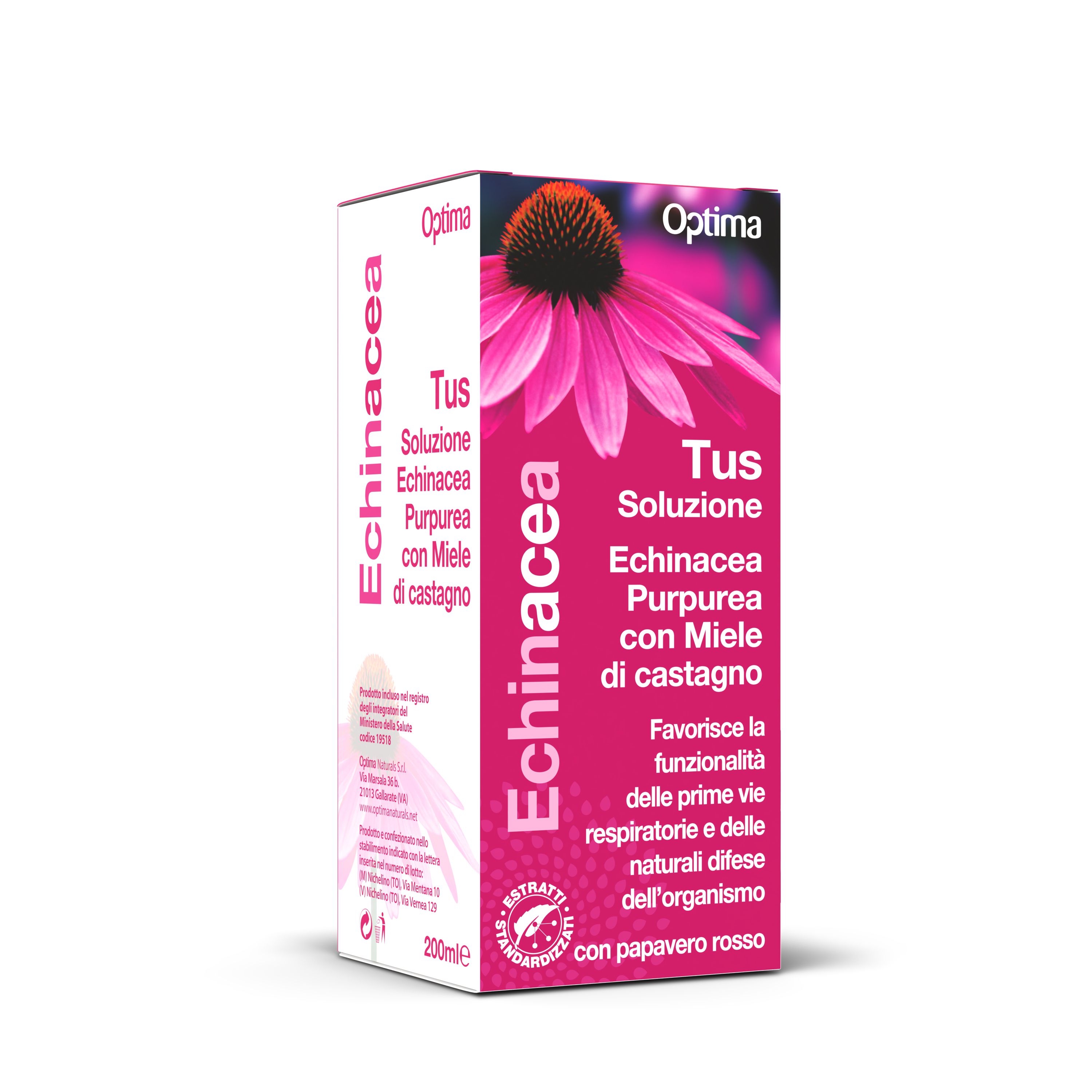 Optima Echinacea Tus Soluzione Vie Respiratorie Miele Di Castagno Papavero Rosso 200ml