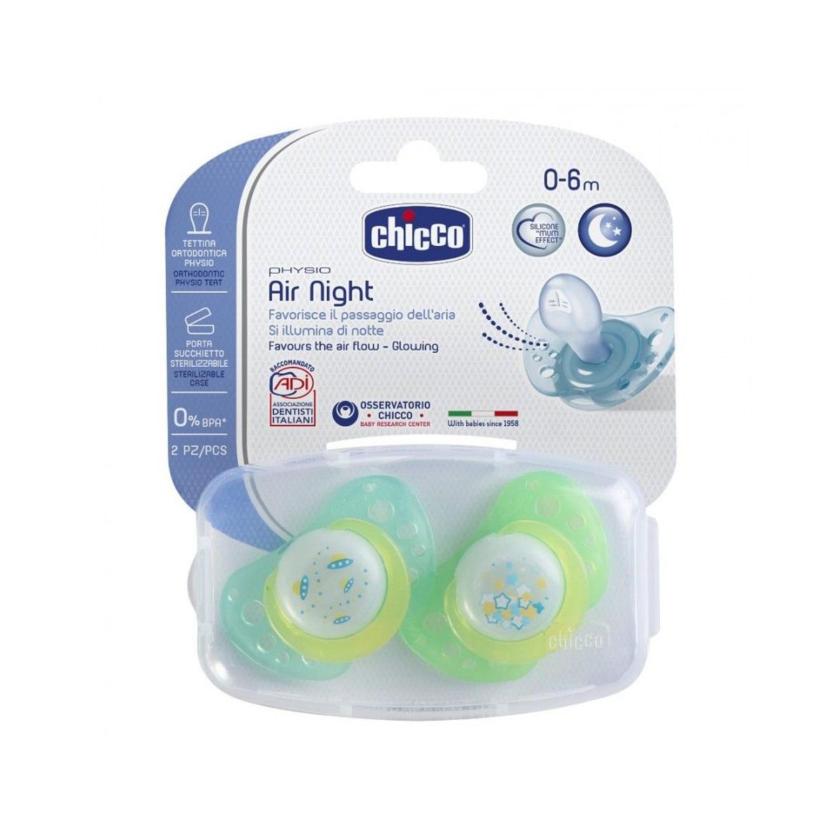 Chicco Succhietto Air Lum Silicone 0-6 Mesi 2 Pezzi