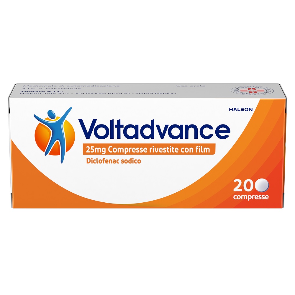 Voltadvance Anti-infiammatorio 25mg Diclofenac Dolore Cervicale Mal Di Schiena Mal Di Testa 20 Compresse