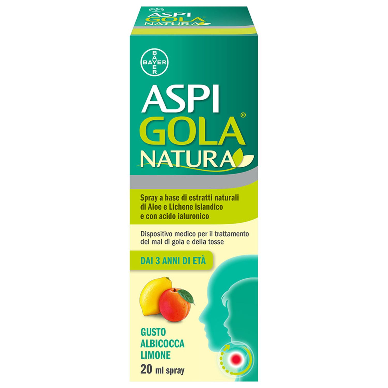 Aspi Gola Natura Spray Per Mal Di Gola E Tosse Associata Gusto Albicocca Limone Flacone 20ml