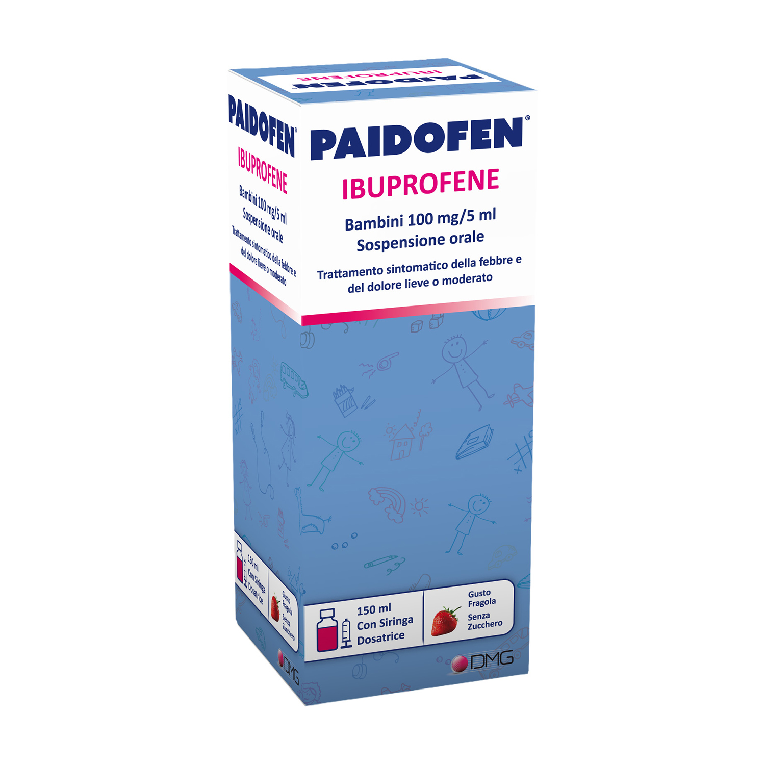image - 041952019 - Sospensione orale al gusto di fragola, senza zucchero, contenente ibuprofene 100 mg/5 ml, indicata per il trattamento sintomatico di febbre e dolore lieve o moderato. - 7885472_2.jpg
