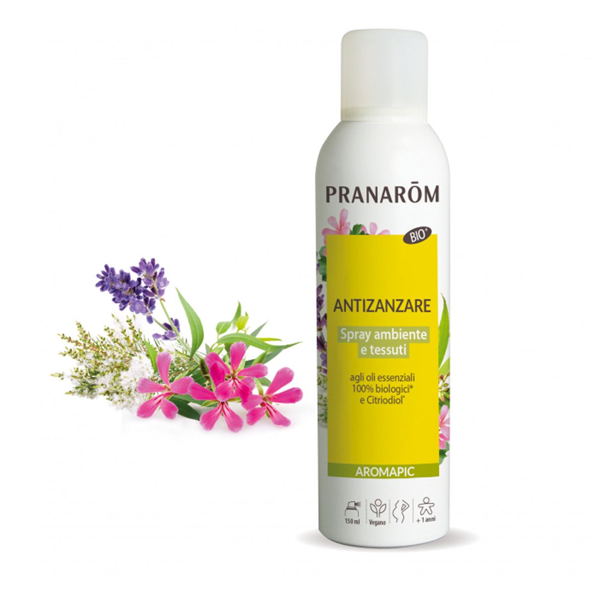 Pranarom Aromapic Bio Spray Ambiente Tessuti Contro le zanzare Oli Essenziali + Citriodol 100ml