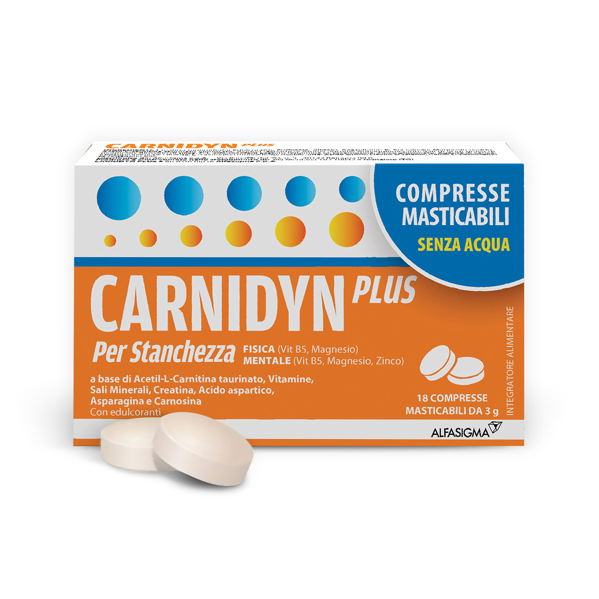 Carnidyn Plus Integratore Stanchezza Fisica E Mentale 18 Compresse Masticabili