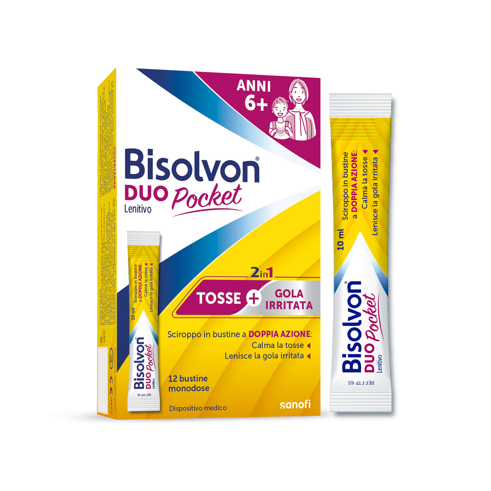 Bisolvon Duo Pocket Lenitivo Sciroppo Tosse E Gola Irritata Adulti E Bambini 12 Bustine Monodose