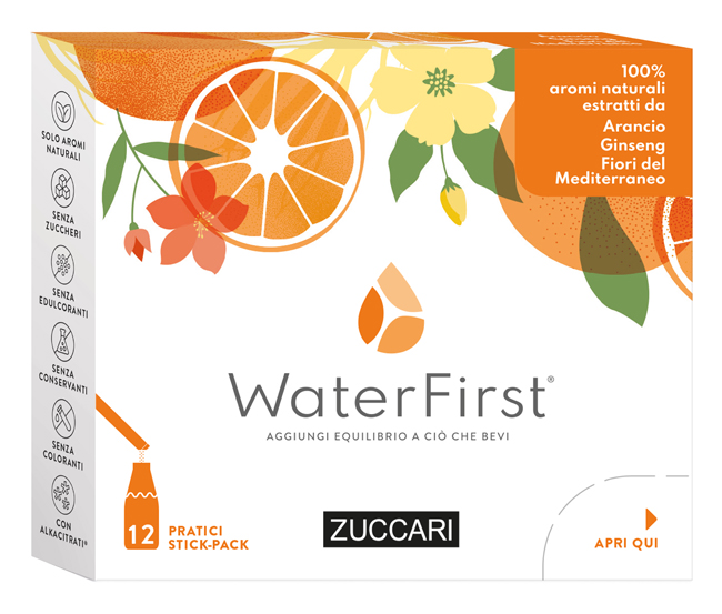 Zuccari Waterfirst Gusto Arancia-ginseng-fiori Mediterraneo 12 Stick Pack