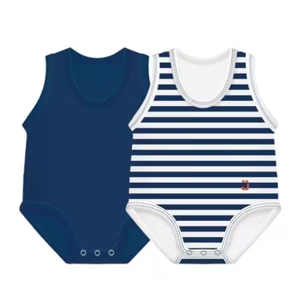 986463281 - J-Bimbi Body 0-36 mesi Estate Cotone Bio Righe e Tinta unita 2 pezzi - 4743096_2.jpg