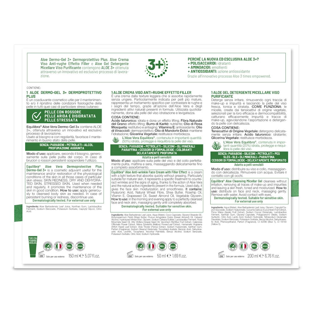 985495946 - EQUILIBRA VISO KIT ALOE 3+ 1 ALOE DERMO GEL 3+ DERMOPROTETTIVO PLUS 150 ML + 1 ALOE CREMA VISO ANTI RUGHE EFFETTO FILLER 50 ML + 1 ALOE GEL DETERGENTE MICELLARE VISO 200 ML - 4753819_5.jpg