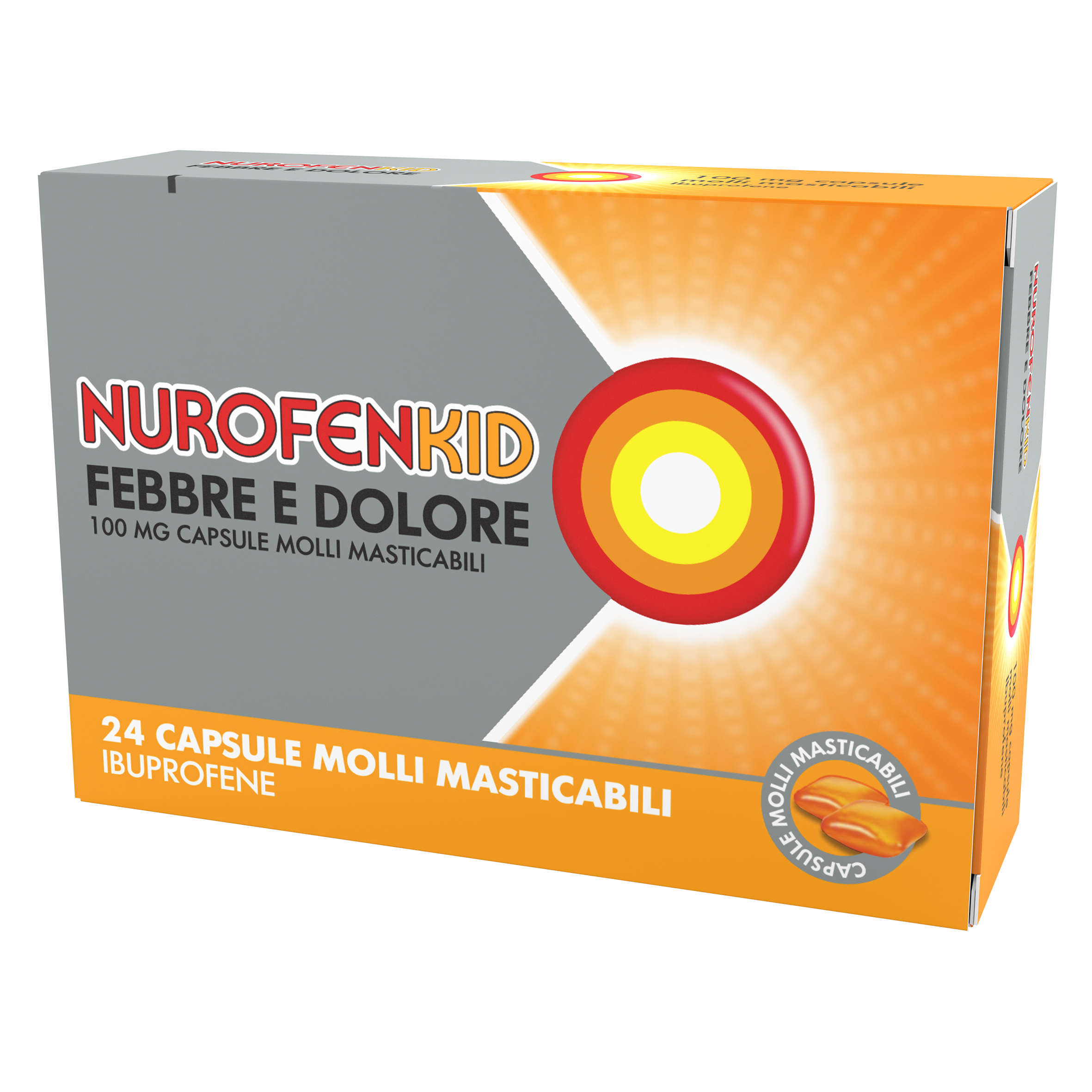 Nurofenkid Febbre E Dolore 100mg 24 Capsule Molli Masticabili