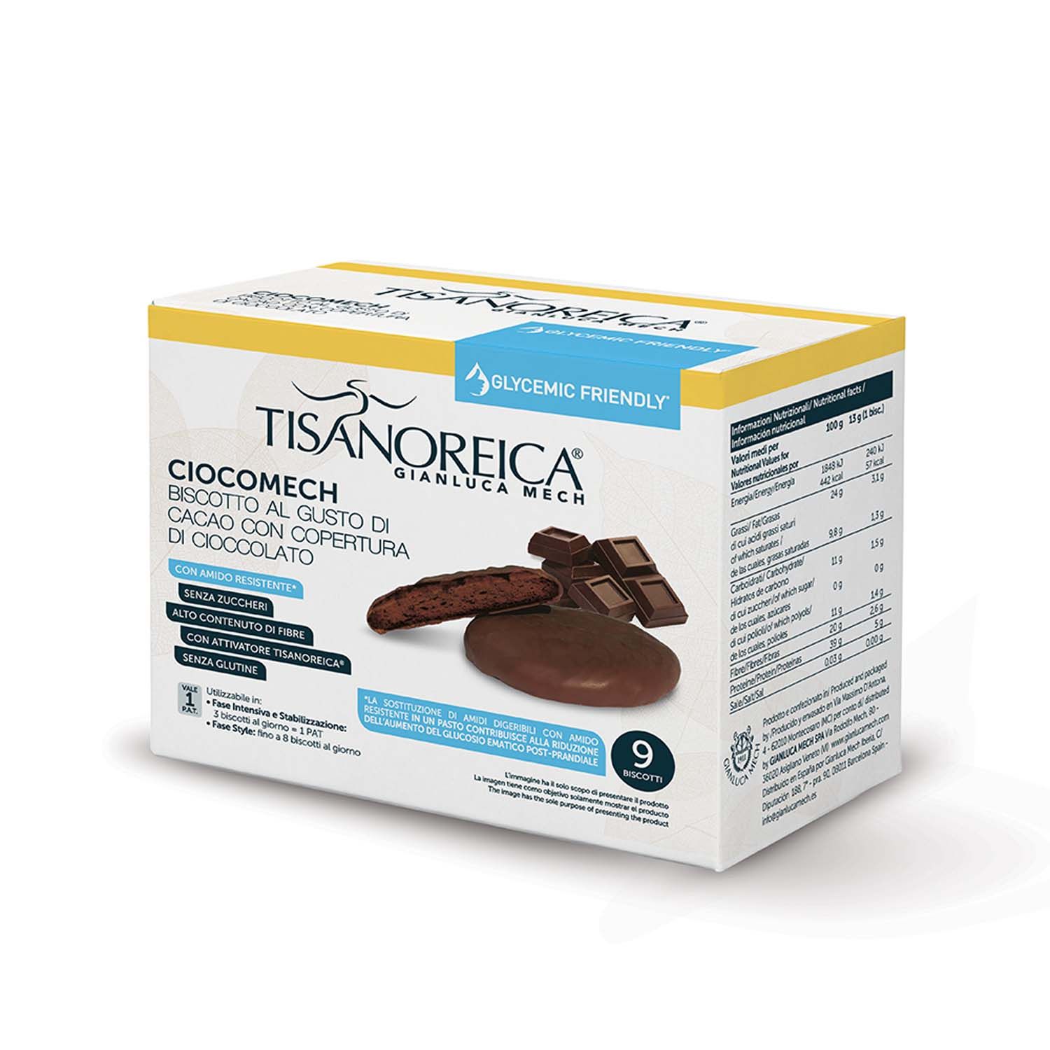 Tisanoreica Ciocomech Biscotto Glycemic Friendly Gusto Cacao E Cioccolato 9 Pezzi